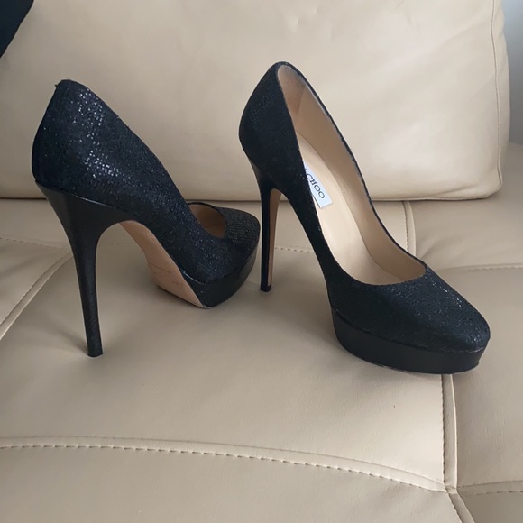 JIMMY CHOO black sequinned platform pumps size 9. - Picture 2 of 7